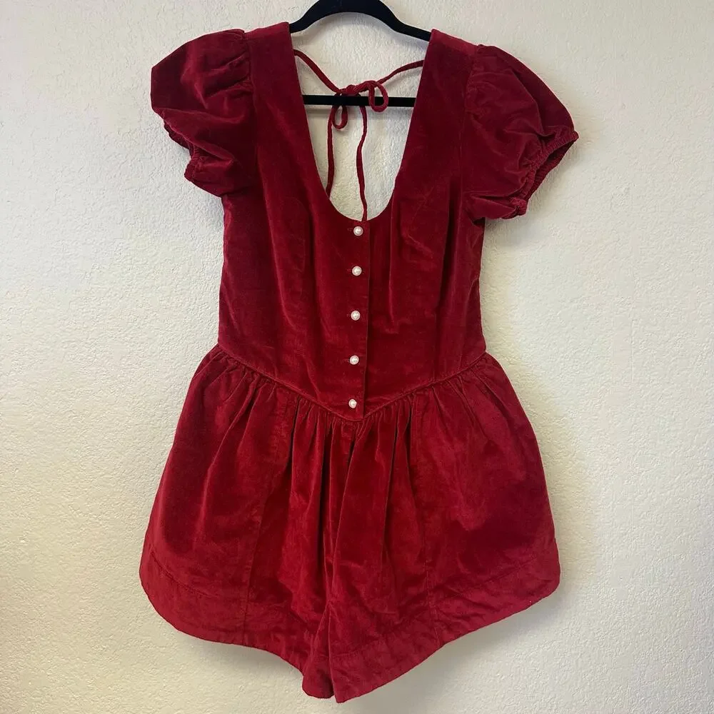 Free People x Revolve Silver Bells Romper in Cherry Size Medium NWT